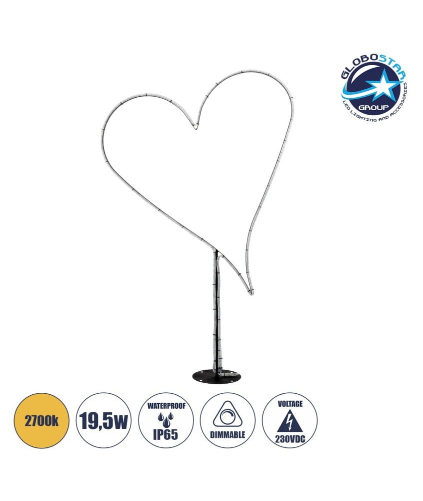 GLOBOSTAR® XMAS-HEART Χριστουγεννιάτικο Διακοσμητικό Φωτιστικό LED 19,5W 780lm 360° AC 220-240V Αδιάβροχο IP65 Θερμό Λευκό 2700K  - Μαύρο & Διάφανο - M100 x Π25 x Υ157cm - 2 Χρόνια Εγγύηση